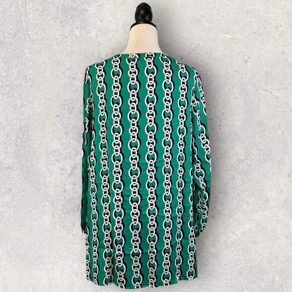 Iman Green Tunic Top Asymmetrical Hem Chainlink Print Size M NWT - Picture 6 of 11